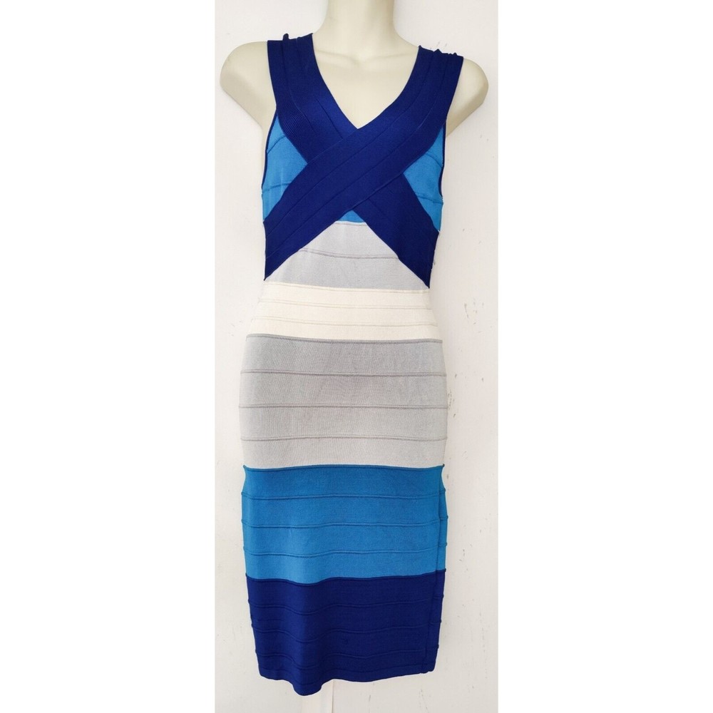 Vintage Venus Sleeveless Horizontal Striped Sweater Dress Blue Gray SZ SM